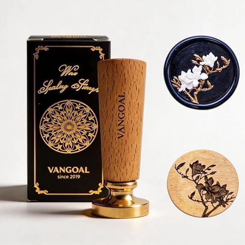 VANGOAL Wax Seal Stamp, Floral Series, 3D Embossed Brass Stamp Head with Wooden Handle, Vintage Sealing Kit for Wedding Invitations, Envelopes, Gift Wrapping, Letters and Crafts (Magnolia Blossom)
