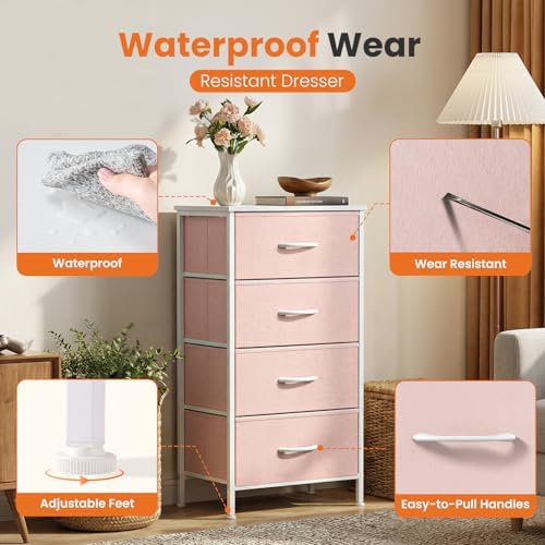 Sweetcrispy Dresser for Bedroom, 4 Drawer Storage Cabinet, Tall Nightstand
