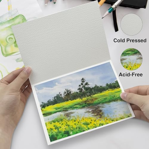 50 Pack Foldable Watercolor Cards with Envelopes 5"X7"