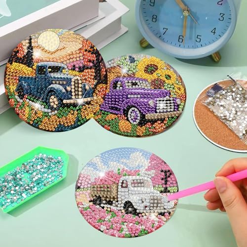 8 Pcs Diamond Art Coasters Kit for Adult with Holder, Diamond Coaster 4x4in