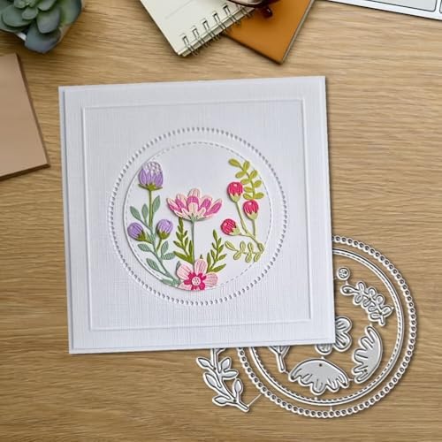 Cutting Dies Metal Stencils Scrapbooking Tools DIY Embossing Template for Paper Card Making Album Arts Crafts Supplies (Circular and Flower-9.8x8.7cm)