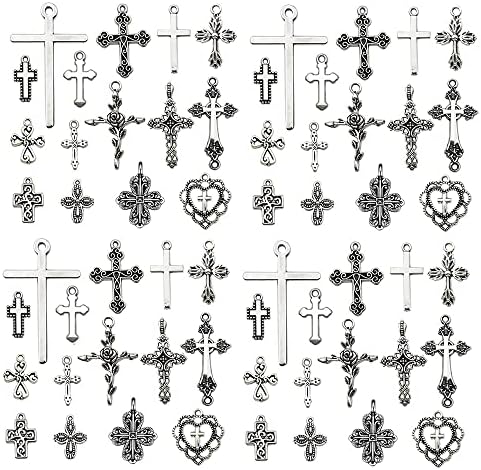 WOCRAFT 120pcs Antique Silver Cross Charms for Jewelry Making Alloy Cross Charms for DIY Crafts (SN024)
