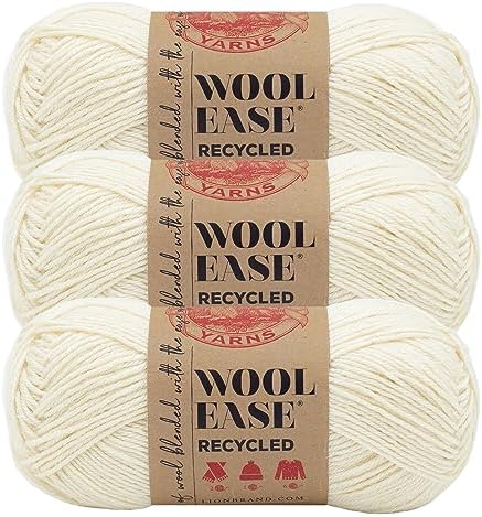 Lion Brand Yarn, Wool-Ease Recycled Crochet Yarn, Cream, Off White, 3 Pack