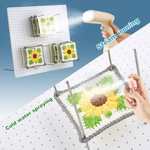 13’’Crochet Blocking Board with 20 Pegs/Pins Granny Square Blocking Boards for Crochet Projects,Plastic Waterproof Crochet Peg Blocking Board Gift for Crocheters and Beginners