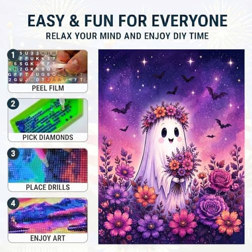 TOPCLTV Cute Ghost Diamond Art Kits for Adults, Halloween Diamond Painting