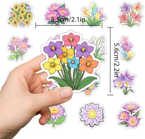 50 PCS Waterproof Colorful Floral Vinyl Stickers Pack