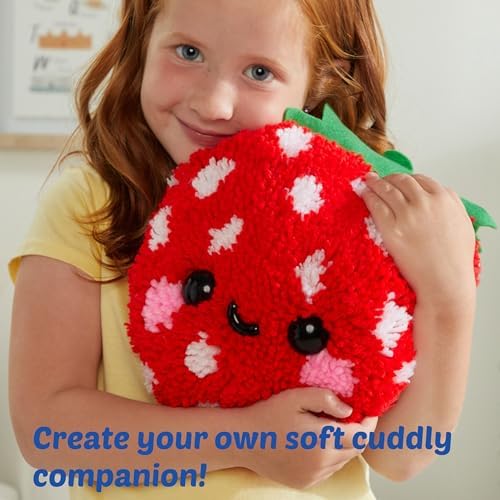 LatchKits Strawberry Pillow - Latch Hook Kits for Kids, Arts and Crafts, Yarn Art, Kids Crafts, Toys for Girls, Birthday Gift for Girls, Easy to Follow Pattern, Hook Included, Craft Kits, Ages 6+