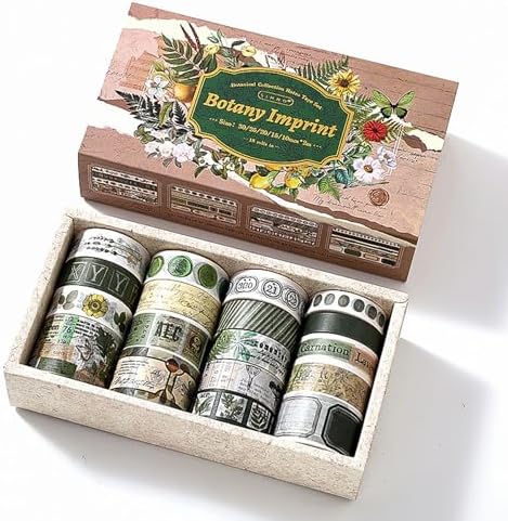 18 Rolls Botanical washi Tape Set for Crafts and Journaling DIY Scrapbooking Supplies Flower washi Tape for Scrapbooking Decorating Tape