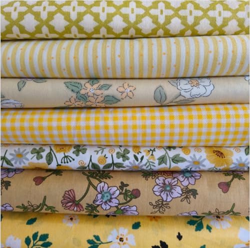 Cotton Fabric DIY Making Supplies Quilting Patchwork Fabric Fat Quarter Bundles DIY for Quilting Cotton Patchwork Cushions (Yellow Flowers, 9.8" x 9.8")