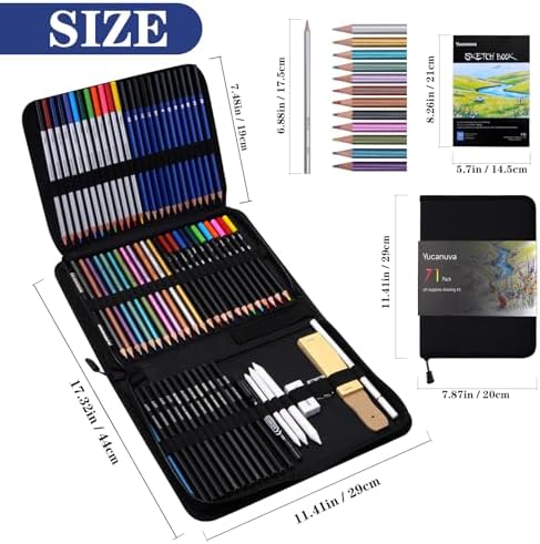 71Pack Drawing Supplies Sketching Kit ,Sketching Pencils with Sketchbook