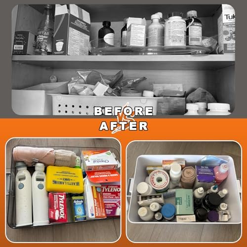 MOPUP 3-Tier Medicine Craft,Sewing,Art,Organizer Storage,Portable Latch Bin with Lid and Leather Handle,Pill Bottle, First Aid, A Household Essential