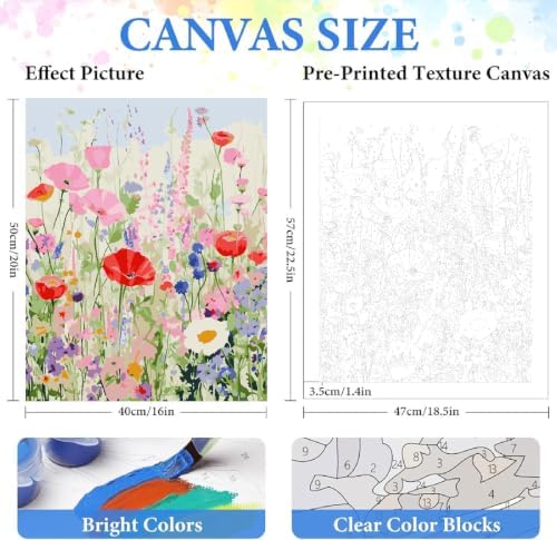 ZRIZQ Flowers Paint by Numbers Kit for Adults Beginner,Wildflowers, 16x20