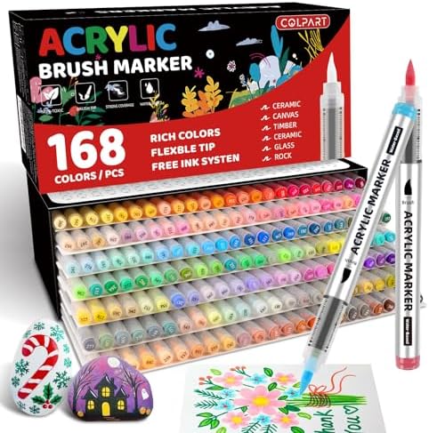 colpart 168 Colors Acrylic Paint Markers, Soft Brush Tip Paint Pens