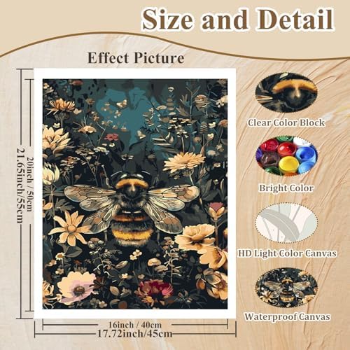 Bee Paint by Numbers Kit for Adults, Bee Paint by Number for Adult 16x20 in
