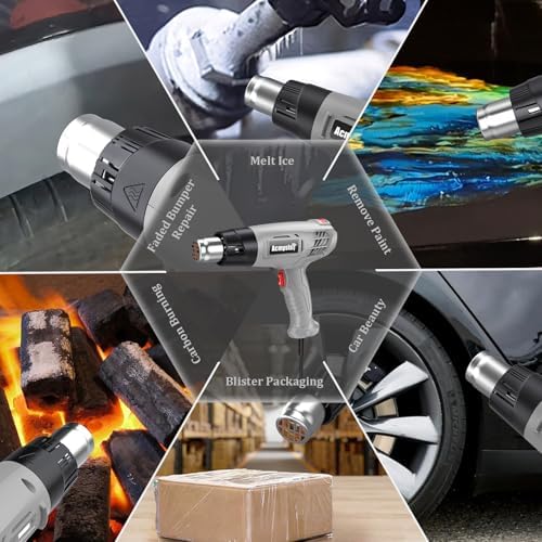 Heat Gun, Variable Temperature Settings 572℉~932℉ (300℃-500℃) | Heat Hot Air Gun Overload Protection with 4 Nozzles for Shrinking Wrap, Crafting, Paint Removing, Epoxy Resin (Gray)