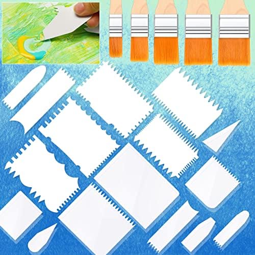 Potchen 30 Pcs Acrylic Pouring Swipe Painting Tools Supplies Acrylic Pouring Tools Supplies Brush Paint Scrapers 25 Pcs Swipe Accessories and 5 Brush for Painting Technique