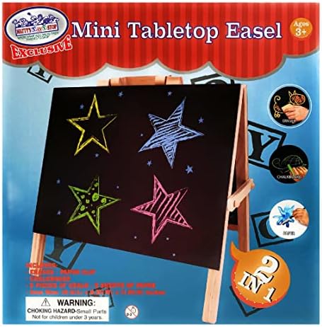 Matty's Toy Stop 2-in-1 Mini Wooden Tabletop Easel with Blackboard, Paper Clip & Accessories
