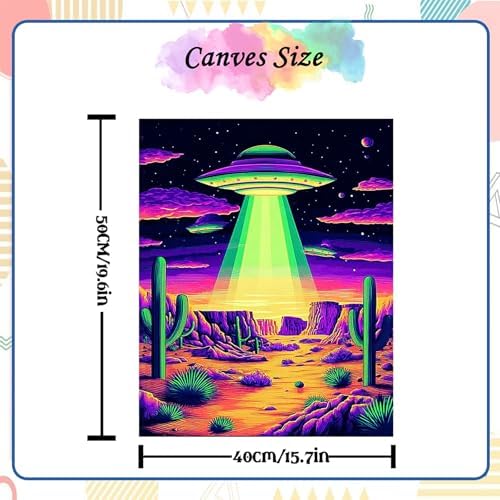 Jiqinsiye UFO Paint by Numbers Kits for Adults,Spaceship DIY Painting Kit on Canvas,Desert Color by Numbers,Large Adult Paint by Number for Wall Decor and Gifts