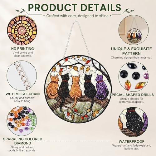 HMZephitiquc Cat Hanging Diamond Art Kits for Adults, Special Shaped Crystal Diamond Painting Suncatchers, 5D Gem Art for Adults, Sun Catchers DIY Craft Kits for Gift Home Decor
