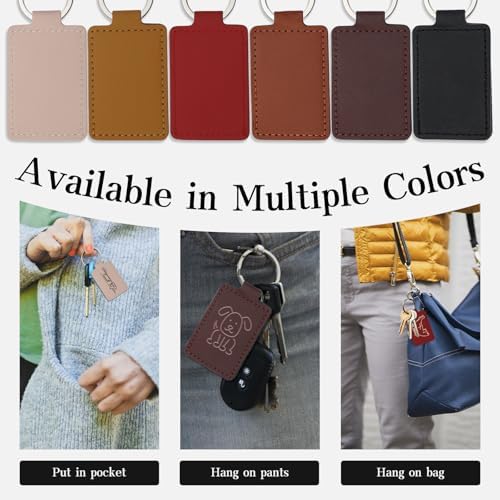 15 Pcs PU Leather Keychain, 6 Color Leather Key Fob Keychain Blanks | Rectangular PU Laser Engraving Blanks Leather Key Fob, Keychains for DIY Engraving Key Chain Making Crafts