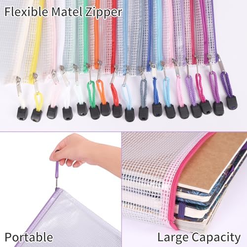 EOOUT 42pcs Mesh Zipper Pouch, 8 Sizes Waterproof Zipper Bags, 17 Colors, Multipurpose for Board Games Travel Storage, School Supplies, and Home Organization