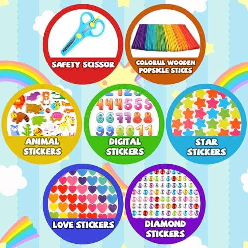 DOITEM Pipe Cleaners Craft Supplies, 1500+Pcs Arts and Crafts Supplies Including Pipe Cleaner Wiggle Googly Eyes Pom Poms Feathers Sticks Sequins Foam Flowers Papers Felt Stickers