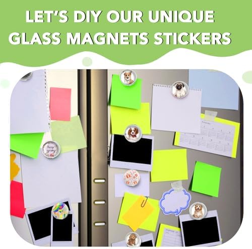 65pcs 1.2 Inch DIY Fridge Glass Magnets Craft Set Include 1.2“ Paper Punch,Craft Magnet with Adhesive Backing and Clear Glass Cabochons for Refrigerator (32 Sets,1.2 in/30mm, Round)