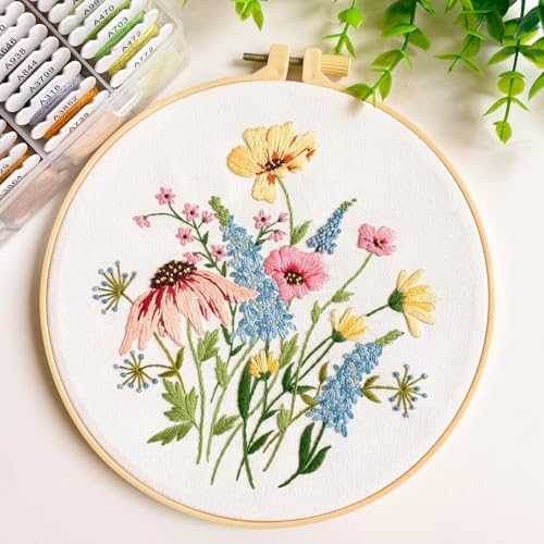 Silentsea 3 Embroidery Kits-Beginner Collection, Includes All Needed 3 Plastic Hoops, 3 Embroidery Fabrics with Patterns, Threads, Needles, and More.