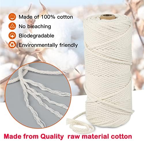 Natural Macrame Cord 3mm x 109yards Colored Macrame Cord 2mm/3mm/4mm/5mm/6mm Macrame Cotton Cord, Twisted Macrame Yarn, Soft Craft Cord Macrame Rope Macrame Supplies (Dark Coffee, 3mm*109Yards)