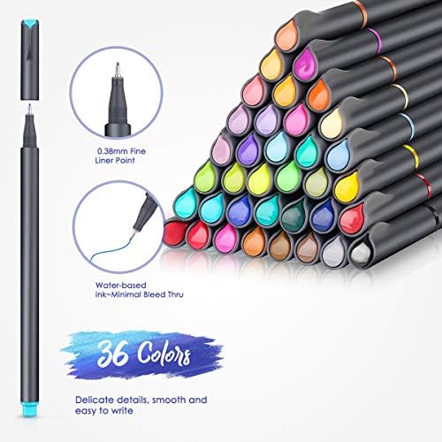 iBayam Colored Fineliner Pens 36 Pack, 0.38mm Fine Point, Bullet Journaling