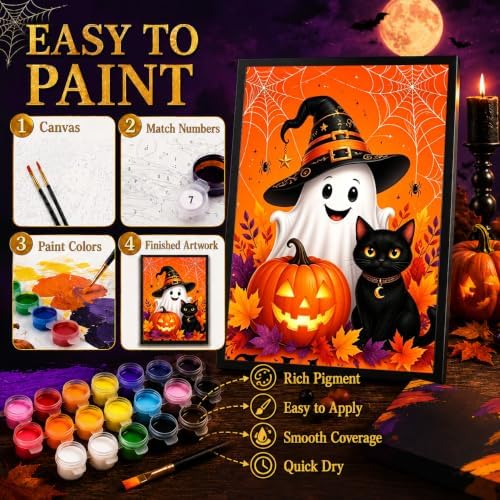 Halloween Paint by Numbers Kit for Kids with Frame Easel Ghost 8x12 inch