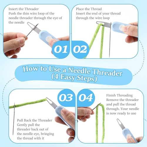 2 Pack Needle Threaders for Hand Sewing, Needlepoint Needle Threader(Blue）