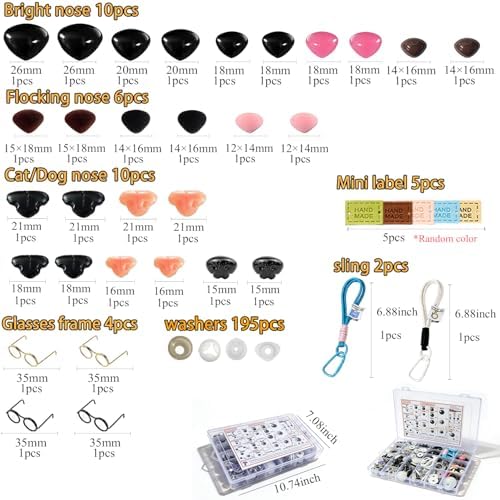 CSCHENGO 402Pcs 8 Colors 10-35mm Amigurumi Craft Eyes & Noses - 3 Styles Shiny Crochet Eyes Black Safety Eyes,Safety Eyes for Crocheting Kit with Glasses Tags Pendants, DIY Handmade Craft Figurines