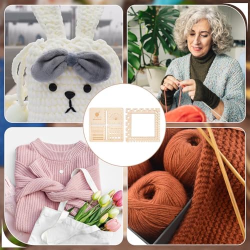 BENECREAT 2Pcs Wooden Swatch Gauge, Knitting Needle Gauge Rulers, Multifunction Knitting Tool for Counting Stitches, Spinners Yarn Measuring Crochet Accessories