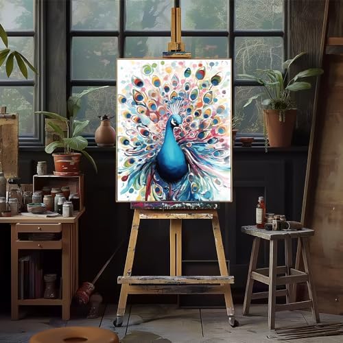 Natuyalo Paint by Numbers for Adults - DIY Adult Paint by Number Kits Painting on Canvas Colorful Peacock Painting by Numbers for Beginners, Animal Art Craft Kits for Adults (16x20 Inch)