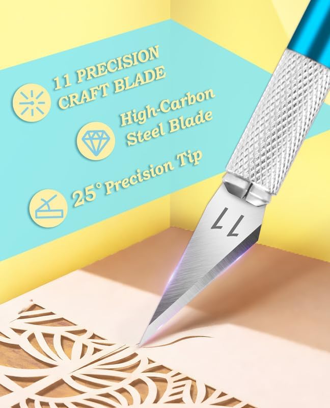 DIYSELF Precision Hobby Knife Set with 20#11 Blades, 6-Inch Metal Ruler | Precision Hobby Knife with Steel Ruler for DIY, Art & Model Making, Exacto Knife Kit, Artists & Modelers, Blue