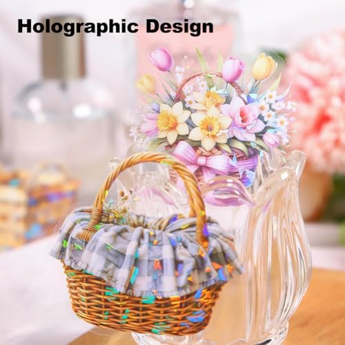 Floral Basket Holographic PET Sticker Set, 72Pcs Vintage Flower Stickers for Scrapbooking, Journaling, Junk Journal Supplies, and DIY Crafts