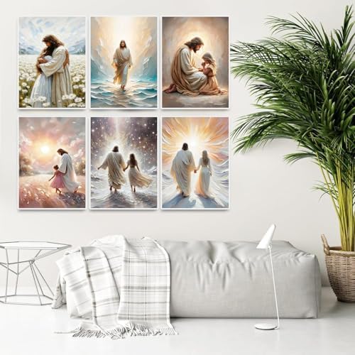 6 Pack Jesus Paint by Numbers Kit for Adults Framed Canvas, Frameworkless