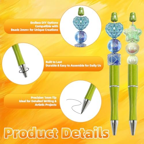 210 Pieces DIY Beadable Pen Bulk Kit – 70PCS Ballpoint Pen with Refills & Bags – Perfect for Beads Pens Supplies, Beaded Pens for DIY Crafting – Office Supplies & Teacher Accessories (Grass Green)