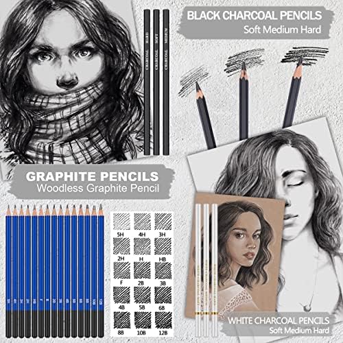 PANDAFLY 80 Drawing Set Sketching Kit, Art Supplies with 3-Color Sketchbook