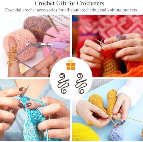 2Pcs Crochet Rings for Finger, Adjustable Open Yarn Guide Crochet Tension Ring for Crocheting Knitting Accessories Supplies Metal Yarn Tension Loop Ring for Finger (Brown), SATONBEYI