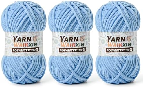 3 Azure Soft Chenille Yarn for Crocheting, Fluffy Chunky Crochet Yarn for Baby Blanket, (10.58oz/393yds) Fuzzy Velvet Yarn for Amigurumi&DIY Puzzle、Crafts、Scarf