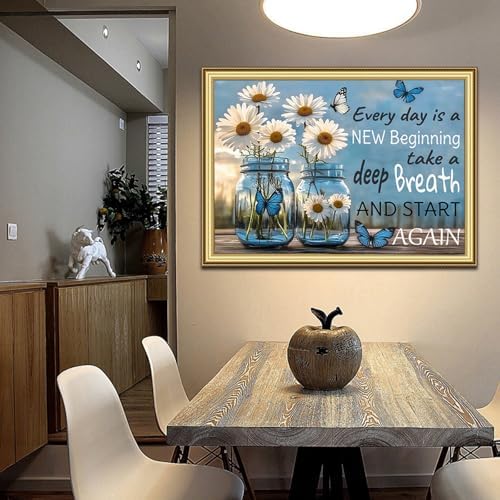 DIYDECORFUN 5D Diamond Art Kits for Adults,Inspirational Daisy Diamond Painting Kits for Beginners, Round Full Drill Gem Painting Adults Paint by Diamonds Dots DIY Crafts Home Wall Decor 12x16IN