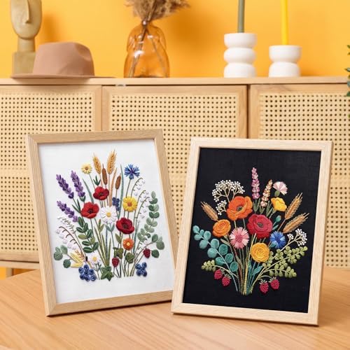 Yinder 5 Set Needlepoint Kits for Beginners Hoops Patterns,Flowers