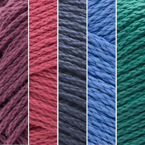 Lion Brand Yarn, 24/7 Cotton Mercerized Lightweight Yarn for Knitting, Crochet, and Crafts, Beachcomber, 5 Pack, Multicolor Pack of Natural Fiber for Breathable Tops, Durable Bags, and Dish Cloths