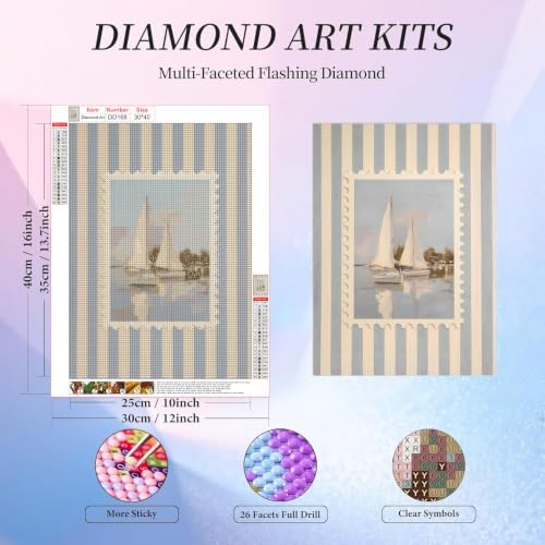 Sailboat Diamond Art Kits for Adults, Round Diamond Painting 12x16 Inch