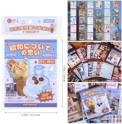 2PCS Girl's Japanese Retro Sticker Book, Food and Daily Life Theme - 500+ Cute Old Showa Style Foodie Stickers, for DIY Scrapbooking Journaling Handbook Decoration