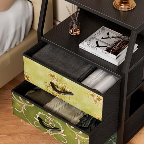 Furnulem Retro NightStand with 3 Drawer, Small Vintage Storage Dresser