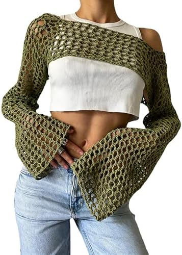 KEOMUD Women Crochet Tops Y2K Hollow Knit Bolero Shrug