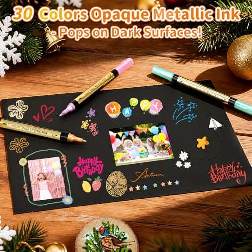 IVSUN 30 Metallic & 30 Regular Colors Dual Tip Acrylic Paint Markers | Works on Black Paper, Photo Album, Rock Painting, Wood, Card Making, DIY Crafts, Scrapbook Supplies
